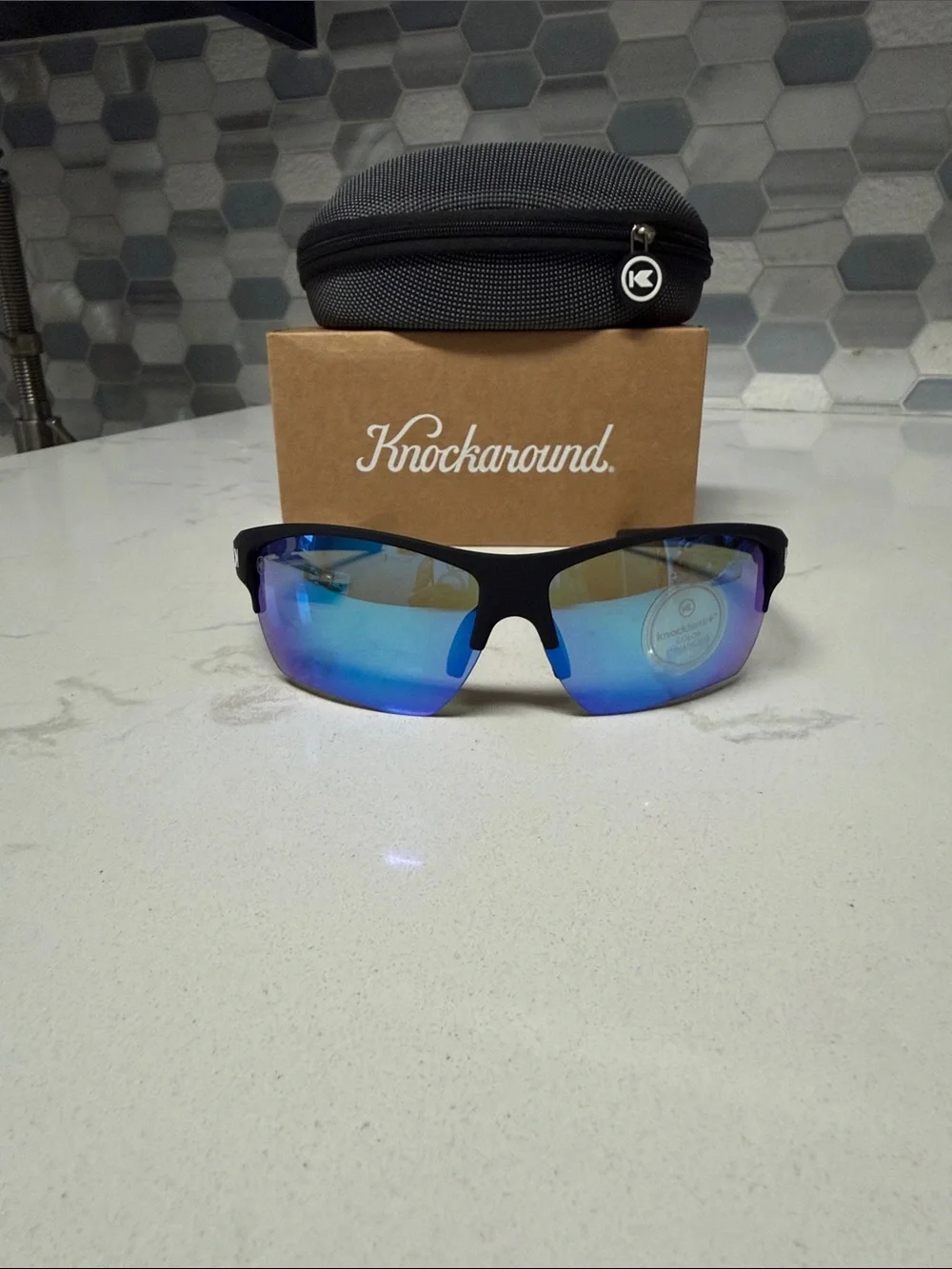 knockterra Moonshot Men’s Sunglasses - Blue Lenses, Black Frame